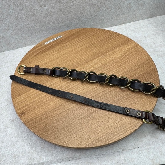 Abercrombie Fitch Womens Leather Chain Belt XS S Brown Metal Buckle Y2K Hip Belt - Picture 9 of 11